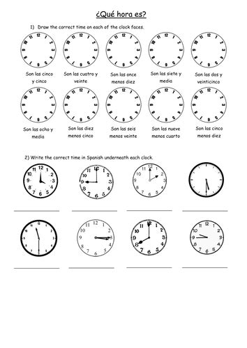 Ks3 Telling The Time In Spanish Teaching Resources