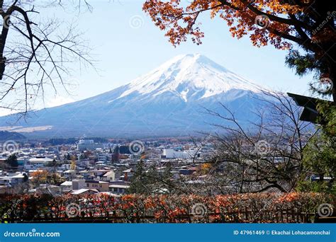 Mt Fuji With Fall Colors In Japan Stock Image Image Of Leaves