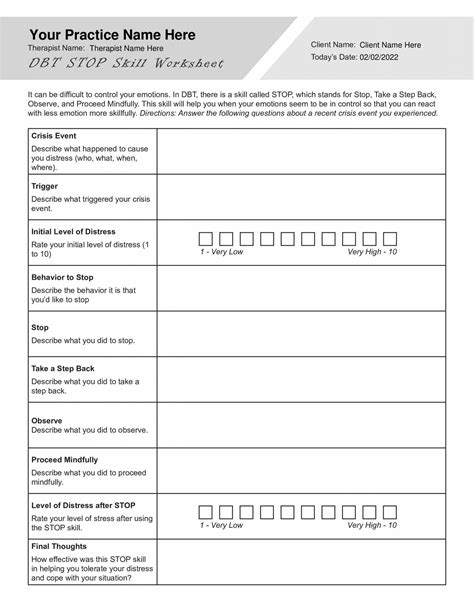 Dbt Stop Skill Worksheet Pdf Therapybypro