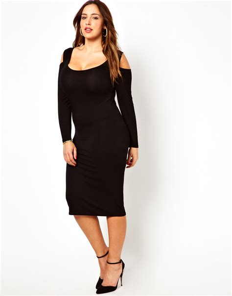 Asos Bodycon Midi Dress With Cold Shoulder In Black Lyst