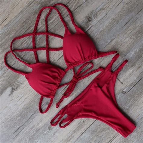 sexy red spaghetti strap triangle bikini set cn bikinis store bikini sets cheeky bikini
