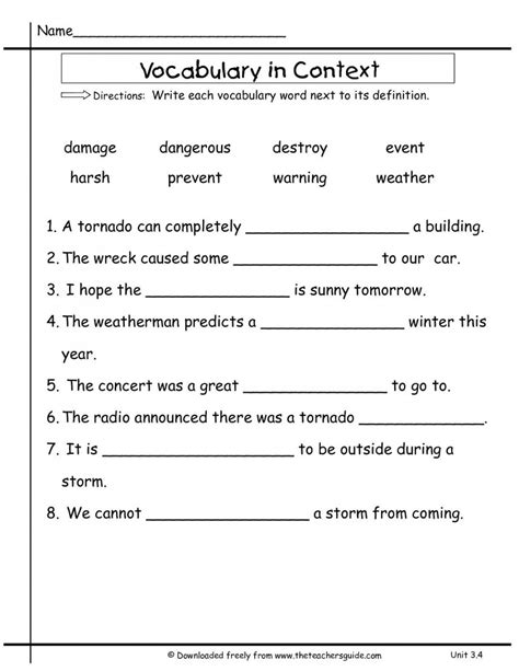 8th Grade Vocabulary Worksheets