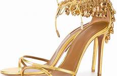 gold sandals high heel strappy shoes bling lace wedding string women crystal heels beaded leather rhinestone metallic aliexpress shining ankle
