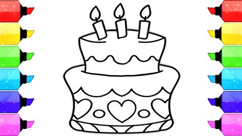 How To Draw Birthday Cake Coloring Pages For Kids Learn Drawing And