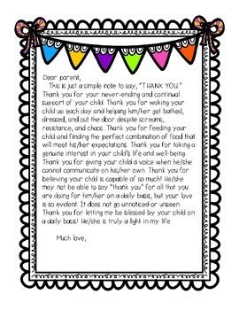 As a wonderful teacher, you may not realize that all good teachers have good parental qualities. A Thank You Letter to a Parent of a Child with Special ...