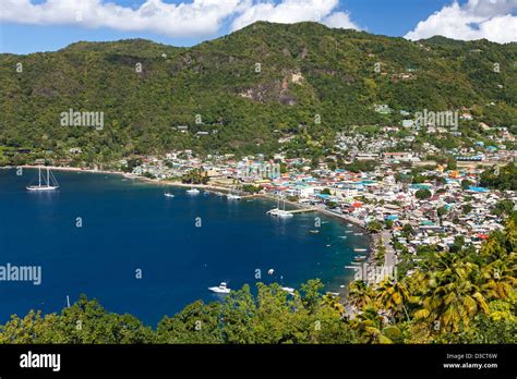 La Soufriere Town And Bay St Lucia Stock Photo Alamy