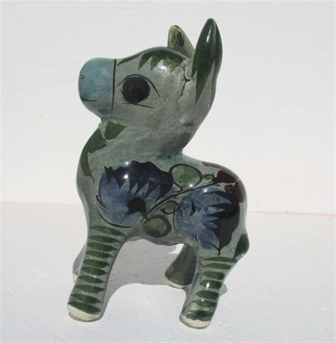 Vintage Mexican Donkey Figurine Hand Painted Folk Art Ceramic