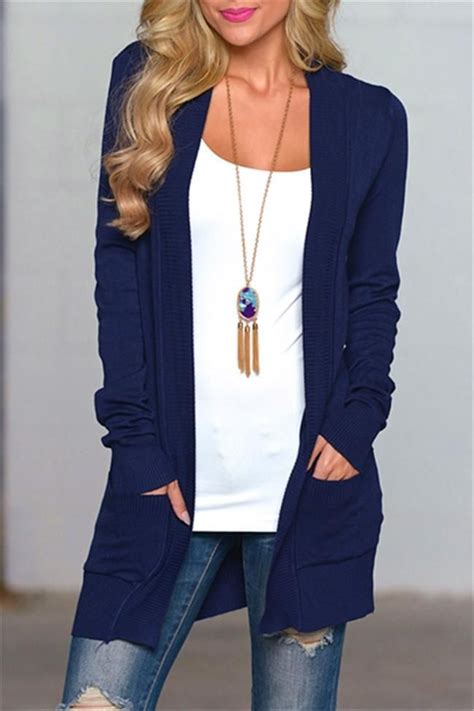 4699 Chicnico Classic Pocket Front Navy Cardigan Attractive Street