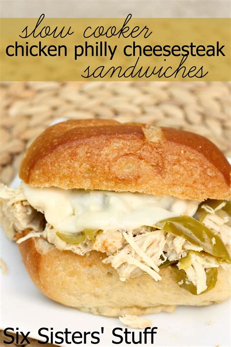 Slow Cooker Chicken Philly Cheesesteak Sandwiches From Sixsistersstuff