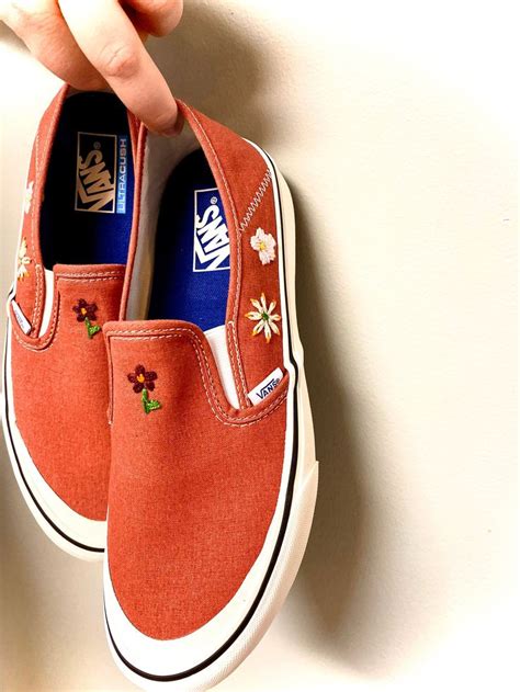 Custom Flower Vans Embroidered Custom Vans Slip Ons Etsy Vans Slip