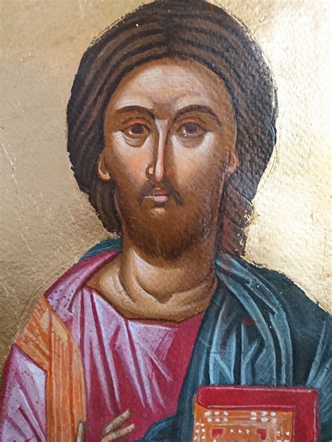 Byzantine icon of Jesus Christ- Framed Pantocrator painting- Eggtempera ...