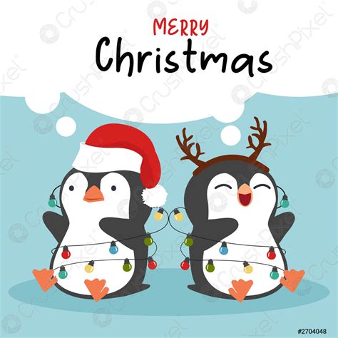Cute Little Penguins Wishing A Merry Christmas Background Stock