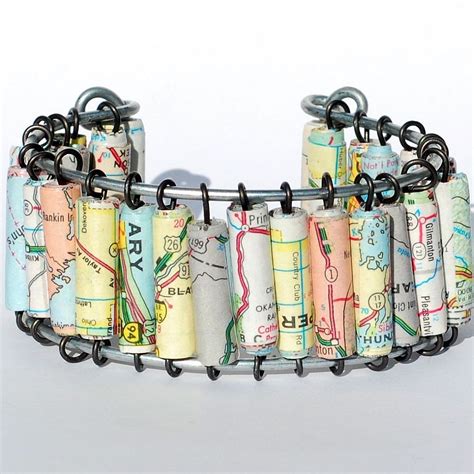 Paper Bead Jewelry Upcycled Us Road Atlas Map Bracelet Cuff Map