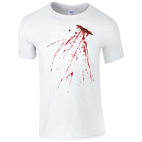 Fake Bloody Stab Wound T Shirt Halloween Knife Cut Stain Fancy Dress