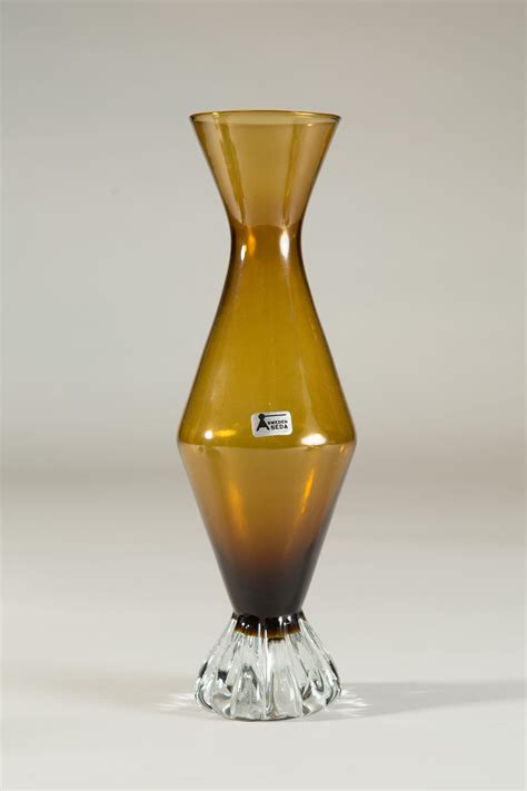 Small Seda Sweden Smoked Amber Art Glass Vase Aseda Hand Blown Swedish Mid Century Modern