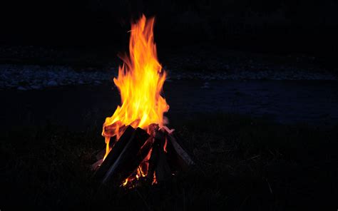 Download Wallpaper 3840x2400 Bonfire Fire Firewood Camping Night 4k