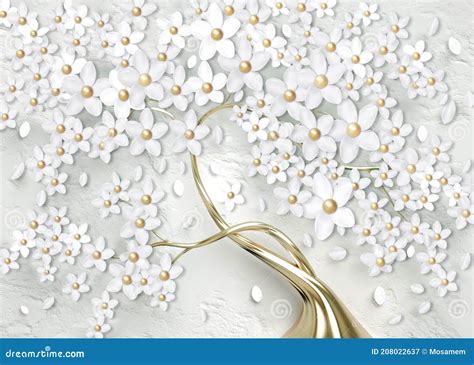 3d Wallpaper For Wall Mural Tree With Golden Stem And Golden Pearl