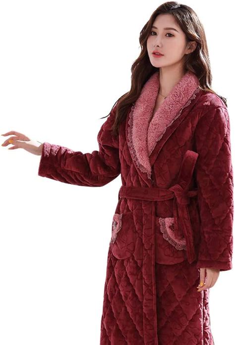 Sjiuh Pajamas Robe Red Flannel Quilted Robe Female Thick Elegant Dressing Gown Warm Belted Women