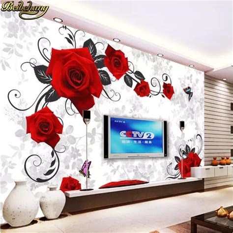 Beibehang Custom Papel De Parede 3d Red Rose Mural Wallpaper Bedroom
