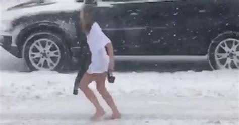 Half Naked Woman Seen Walking Barefoot Through Storm Jonas Without