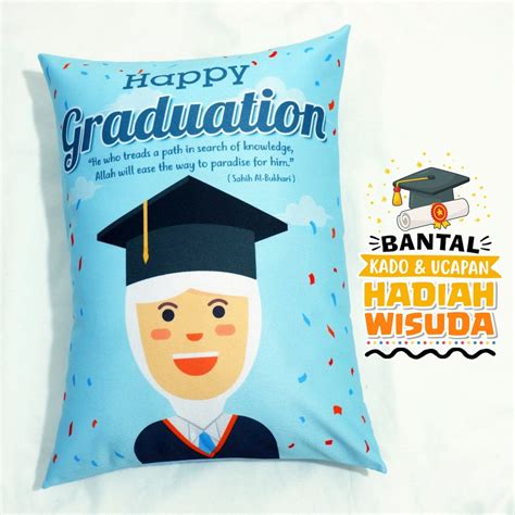 Bantal Kado And Hadiah Wisuda Wanita Hijab Tema Confetti 30x40cm