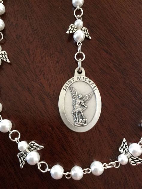 St Michael Pearl Angel Chaplet Etsy Chaplet Pearls Glass Beads