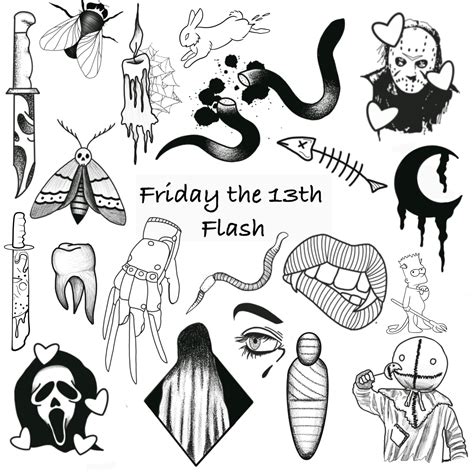 Friday The 13th Tattoo Flash Spooky Tattoo Flash Scary Etsy Sweden