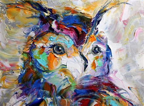 Original Owl Palette Knife Painting Impressionism Oil On Etsy