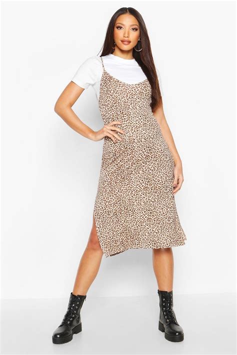 Leopard Print Jersey Knit Slip Midi Dress In 2023 Slip Dress Bodycon