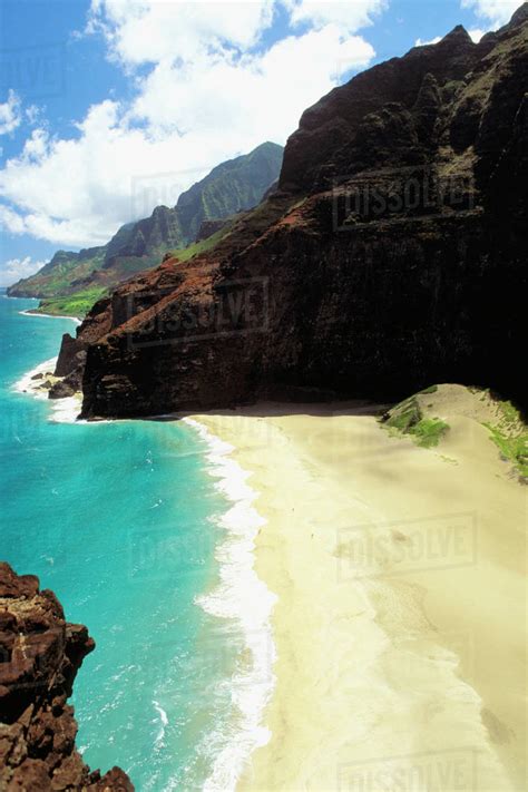 Hawaii Kauai Napali Coast Honopu Beach Secluded Beach Stock