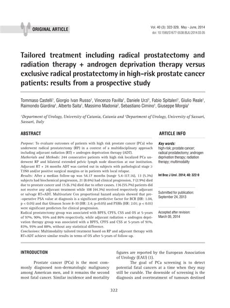 Pdf Tailored Treatment Including Radical Prostatectomy And Radiation Therapy Androgen