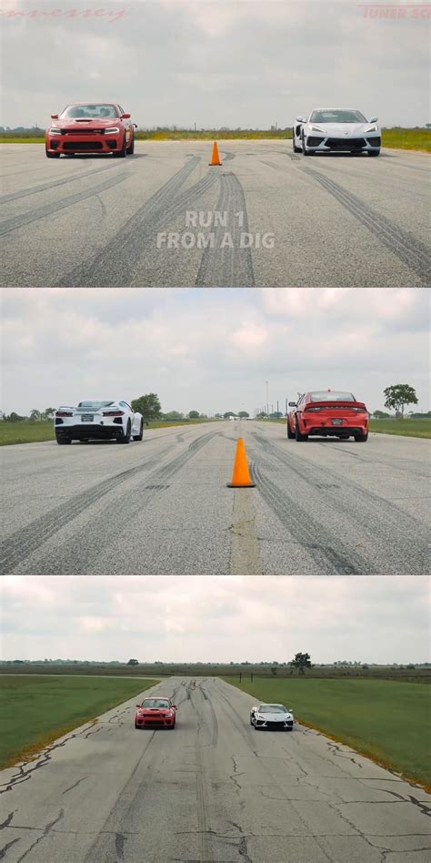 hennessey drag race c8 corvette vs dodge charger hellcat turn the volume up and place your