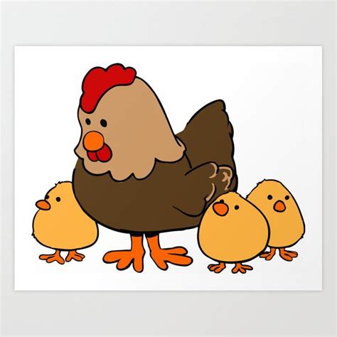 Mother Hen And Her Chicks By Line Art Art Print Cartoon Chicken