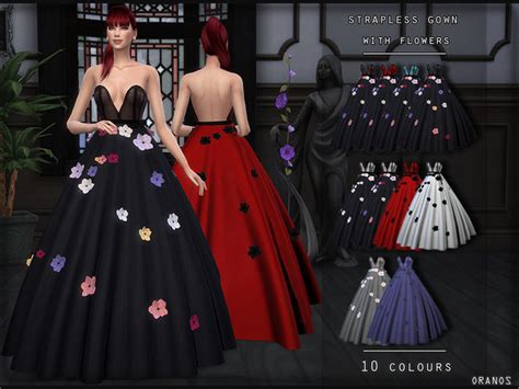 Strapless Gown With Flowers By Oranostr At Tsr Sims 4 Updates