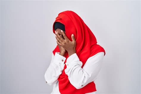 Premium Photo Young Arab Woman Wearing Traditional Islamic Hijab Scarf With Sad Expression