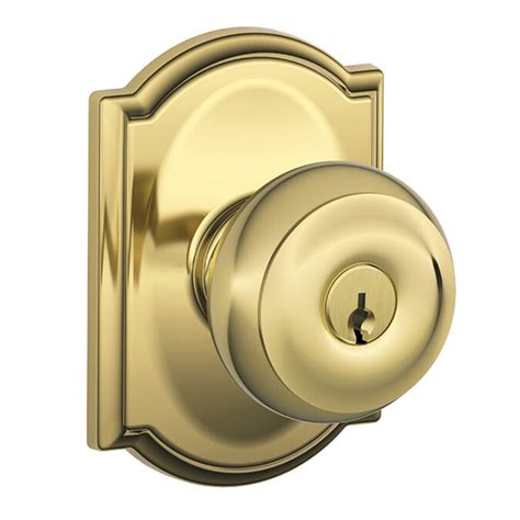 Schlage F Decorative Georgian X Camelot Bright Brass Keyed Entry Door