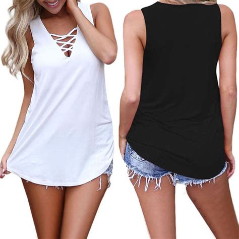 Solid Lace Up Sleeveless Casual Tank Top Casual Tanks Casual Tank
