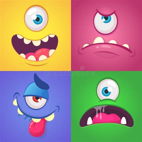 Cartoon Monster Faces Set Vector Set Of Four Monster Faces With