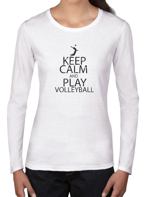 Keep Calm And Play Volleyball Spiking Graphic Womens Long Sleeve Grey