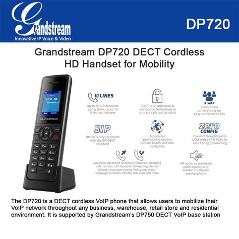 Grandstream Networks Dp720 Hd Dect Ip Phone Handset And Charger