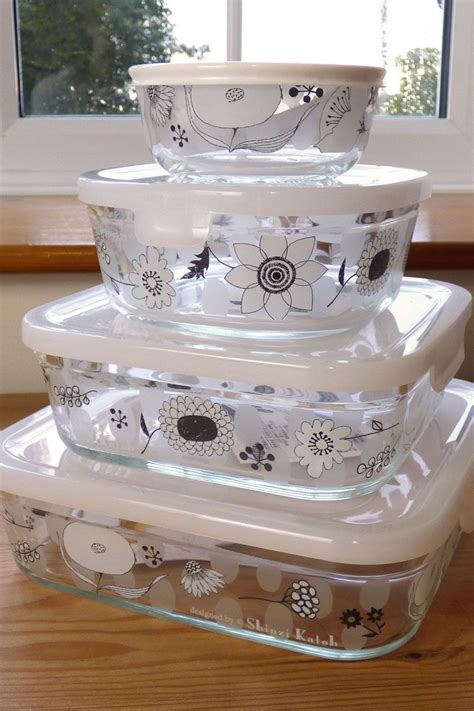 Pretty Glass Kitchen Storage Containers Featuring A Monochrome Floral Design