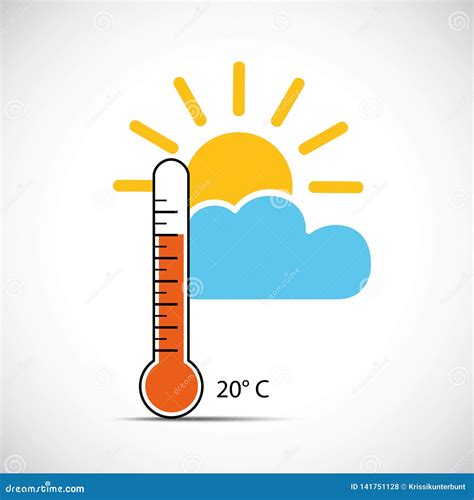 Heat Thermometer Icon 20 Degrees Sping Weather With Sunshine Stock
