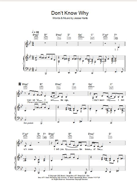 Dont Know Why Sheet Music Norah Jones Piano Vocal And Guitar Chords