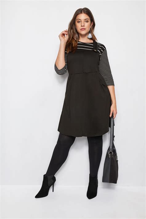 Black Button Pinafore Dress Plus Size 16 To 36 Yours Clothing