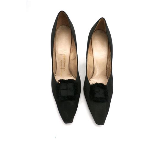 Vintage Black Peau De Soie Silk Pumps 35 Stiletto Heels 1950s Women
