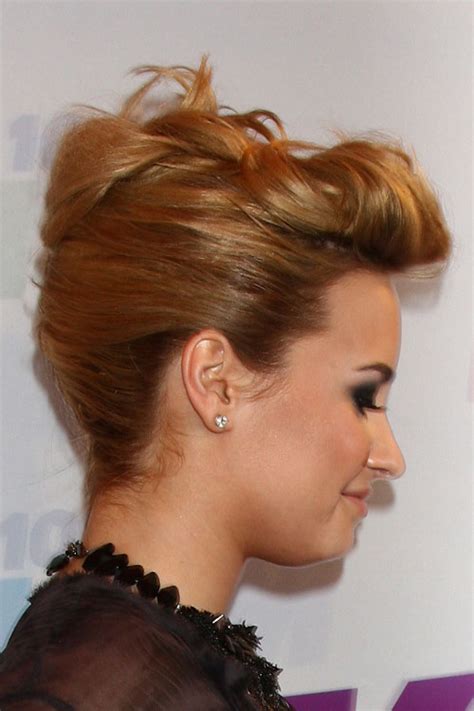 Demi Lovato Wavy Honey Blonde French Twist Pompadour Updo Hairstyle
