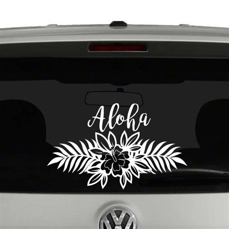Aloha Hibiscus Flower And Leaves Vinyl Decal Sticker