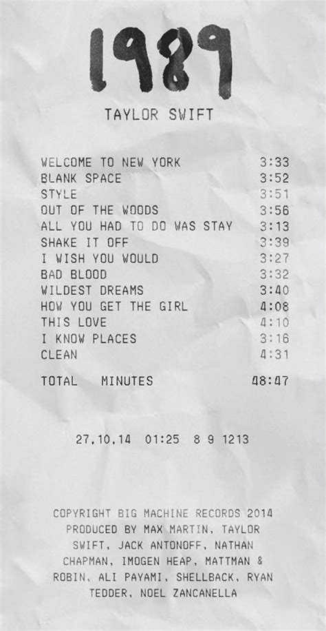 The Receipt For Taylor Swifts 1971 Album Which Was Released In New York