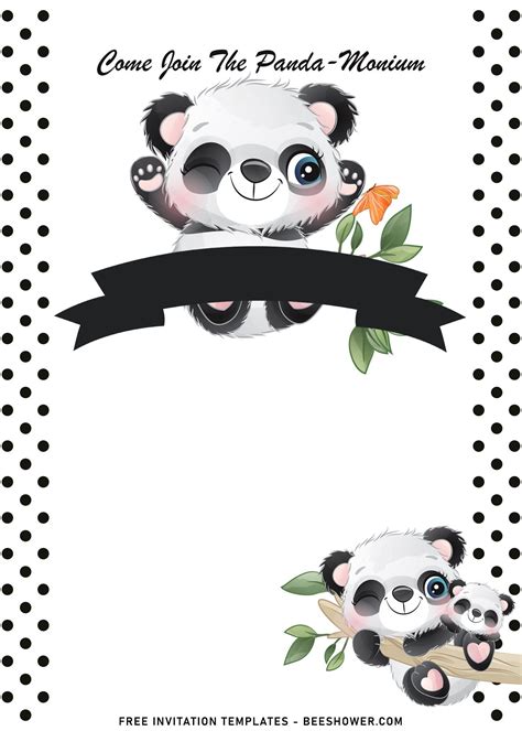 11 Watercolor Polka Dot Panda Birthday Invitation Templates Panda
