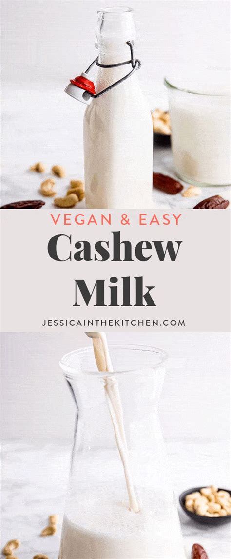 Cashew Milk Being Poured Into A Glass Pitcher With Nuts In The